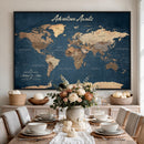 Personalized Vintage Push Pin World Map Canvas Print –
