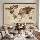 Vintage World Map Wall Art Canvas Print for Living Room,