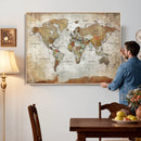 World Map Wall Art Canvas Print, Modern Decorative Framed Map Artwork Prints for Living Room, Office, Bedroom Wall Decor