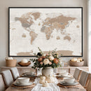 Framed Large World Map Canvas Print for Office Decor