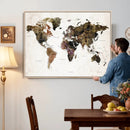 Watercolor World Map Print - Large Wall Art Canvas Print for