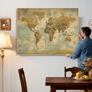 Vintage World Map Wall Art Canvas Print, Detailed World Map