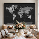 Black World Map Wall Art Canvas Print – Detailed Map of the