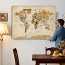 Rustic Vintage World Map Canvas Print – Framed Modern
