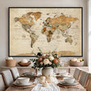 Rustic Vintage World Map Canvas Print – Framed Modern