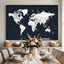 Black World Map Wall Art Canvas Print for Home Office and