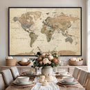 Vintage World Map Canvas Wall Art - Rustic Grunge Texture