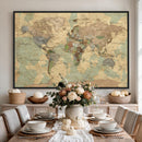 Vintage World Map Wall Art | Ready to Hang and Framed