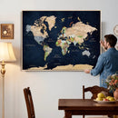 Minimalist World Map Canvas Wall Art - Watercolor Blue and