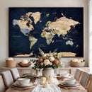 Minimalist World Map Canvas Wall Art - Watercolor Blue and