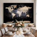 Grunge World Map Wall Art | 3-Panel Large Beige and Brown