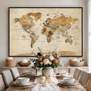 Vintage World Map Canvas Print – Framed Rustic Detailed Map
