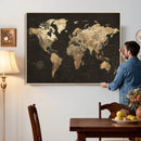 Framed World Map with Pin Canvas Print – Detailed World Map