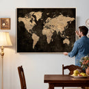Brown World Map Canvas Print – Modern Travel Map Wall Art,
