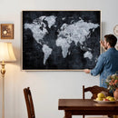 Black World Map Canvas Print – Detailed Map for Couples and