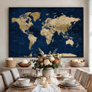Navy Blue World Map Canvas Print – Detailed Map Minimal Navy