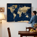 Navy Blue World Map Canvas Print – Detailed Map Minimal Navy by MyGreatCanvas | Canvas Wall Art Prints | Photo Prints & Wall Decor