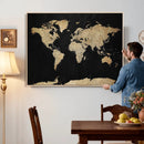 Beige World Map Canvas Wall Art Print, Minimal Black and