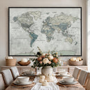 Neutral Vintage World Map Canvas Wall Art Print, Classic Map
