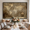 Dark Vintage World Map Canvas Wall Art Print, Antique Map