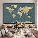 Minimal Vintage World Map Canvas Wall Art Print, Neutral