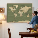 Vintage World Map Canvas Wall Art Print, Classic Global Map
