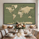 Vintage World Map Canvas Wall Art Print, Classic Global Map