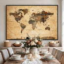 Navy Blue and Gold World Map Canvas Print – Framed Luxury