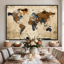 World Map Wall Art – Rustic Earth Tone Canvas Print, Antique