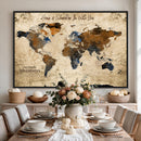World Map Wall Art – Rustic Earth Tone Canvas Print, Antique