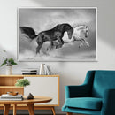 Wild Horses Wall Art Canvas Print – Framed Black and White