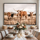 Texas Longhorn Cattle Wall Art Canvas Print, Sepia Western