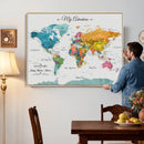 Custom Push Pin Watercolor World Map Canvas Wall Art Print –