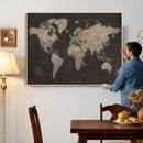 World Map Canvas Wall Art Dark Charcoal Antique Tan Detailed by MyGreatCanvas | Canvas Wall Art Prints | Photo Prints & Wall Decor