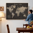 Custom World Map with Pins Canvas Wall Art Dark Charcoal