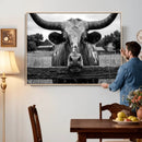 Black White Texas Longhorn Bull Canvas Wall Art, Western Ranch Cattle Photography Print, Rustic Farmhouse Cowboy Decor Artwork by MyGreatCanvas | Canvas Wall Art Prints | Photo Prints & Wall Decor