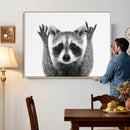 Funny Raccoon Canvas Wall Art, Black White Hands Up Animal Photo Print, Humorous Wildlife Decor, Kids Room Nursery Art, Quirky Animal Gift by MyGreatCanvas | Canvas Wall Art Prints | Photo Prints & Wall Decor