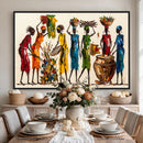 African Folk Art Canvas Wall Art, Colorful African Women Village Painting Print, Tribal Ethnic Home Decor, Vibrant African Art, Living Room