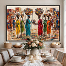 African Folk Art Canvas Wall Art, Colorful African Women Village Painting Print, Tribal Ethnic Home Decor, Vibrant African Art, Living Room