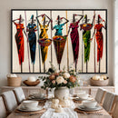 African Folk Art Canvas Wall Art, Colorful African Women Village Painting Print, Tribal Ethnic Home Decor, Vibrant African Art, Living Room