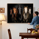 Horse Wall Art Canvas Print, Wild Horses Portrait Photography, Dramatic Equestrian Decor, Black Brown White Horse Herd, Rustic Ranch Art