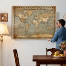 Vintage Personalized Push Pin World Map, Vintage Travel Map Canvas, Custom Names Anniversary Gift, Places Visited Pin Board, Couples Adventure Art