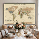 Personalized Detailed Push Pin World Map Canvas Print Custom