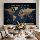 Framed Custom World Map Canvas Print - Deep Blue World Map