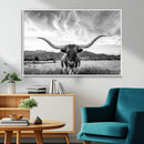 Longhorn Black and White Wall Art – Rustic Western Bull