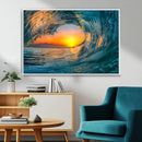 Ocean Wave Sunset Wall Art | Large Coastal Wave Canvas Print