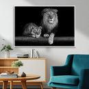 Large Black and White Lion Couple Wall Art Canvas Print –