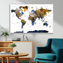 Modern Abstract World Map Canvas Wall Art – Framed Blue and