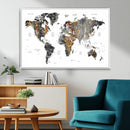 Modern Metallic World Map Canvas Wall Art – Framed