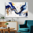 Golden Cascades on Midnight Blue – Deep Blue Abstract Wall